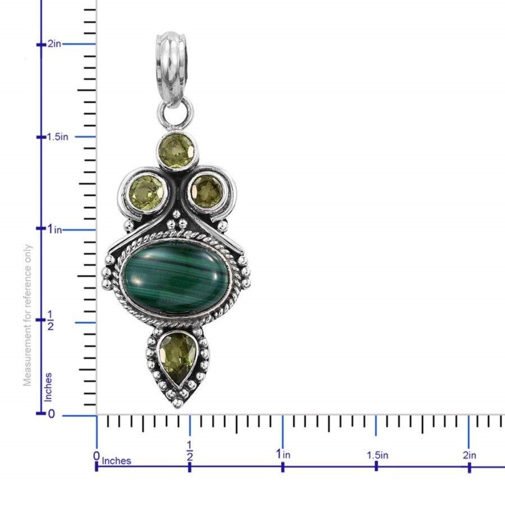African Malachite, Hebei Peridot Sterling Pendant - Picture 4 of 4